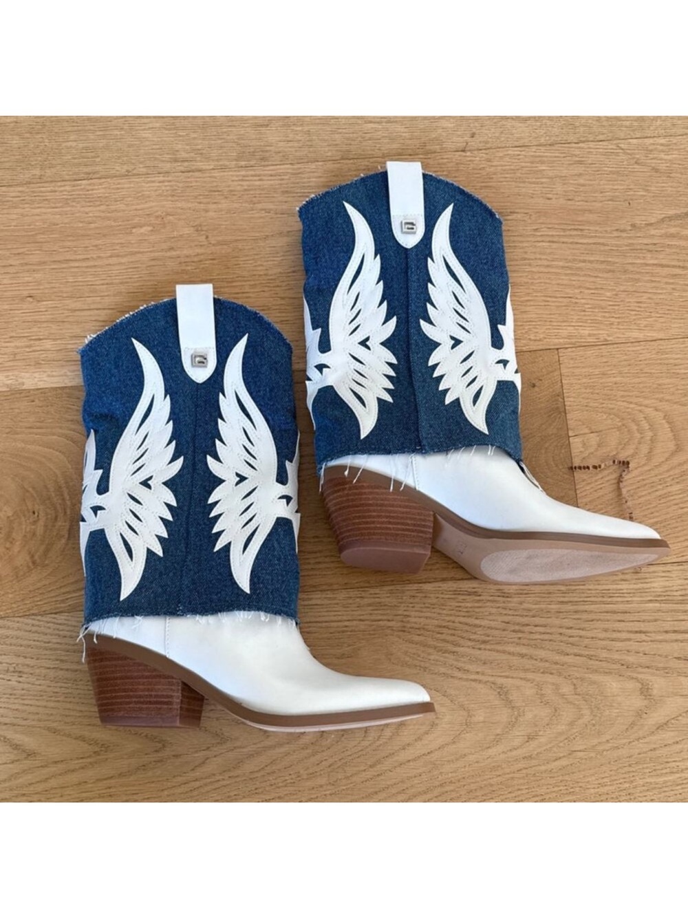 Guess White and Blue Denim Western Cowboy Boots - Picture 2 of 6